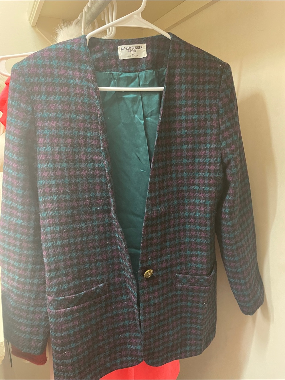 Alfred Dunner Teal & Purple Houndstooth Blazer